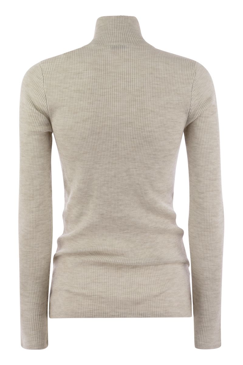 Lightweight ribbed virgin wool and cashmere sweater with Precious Half Zip