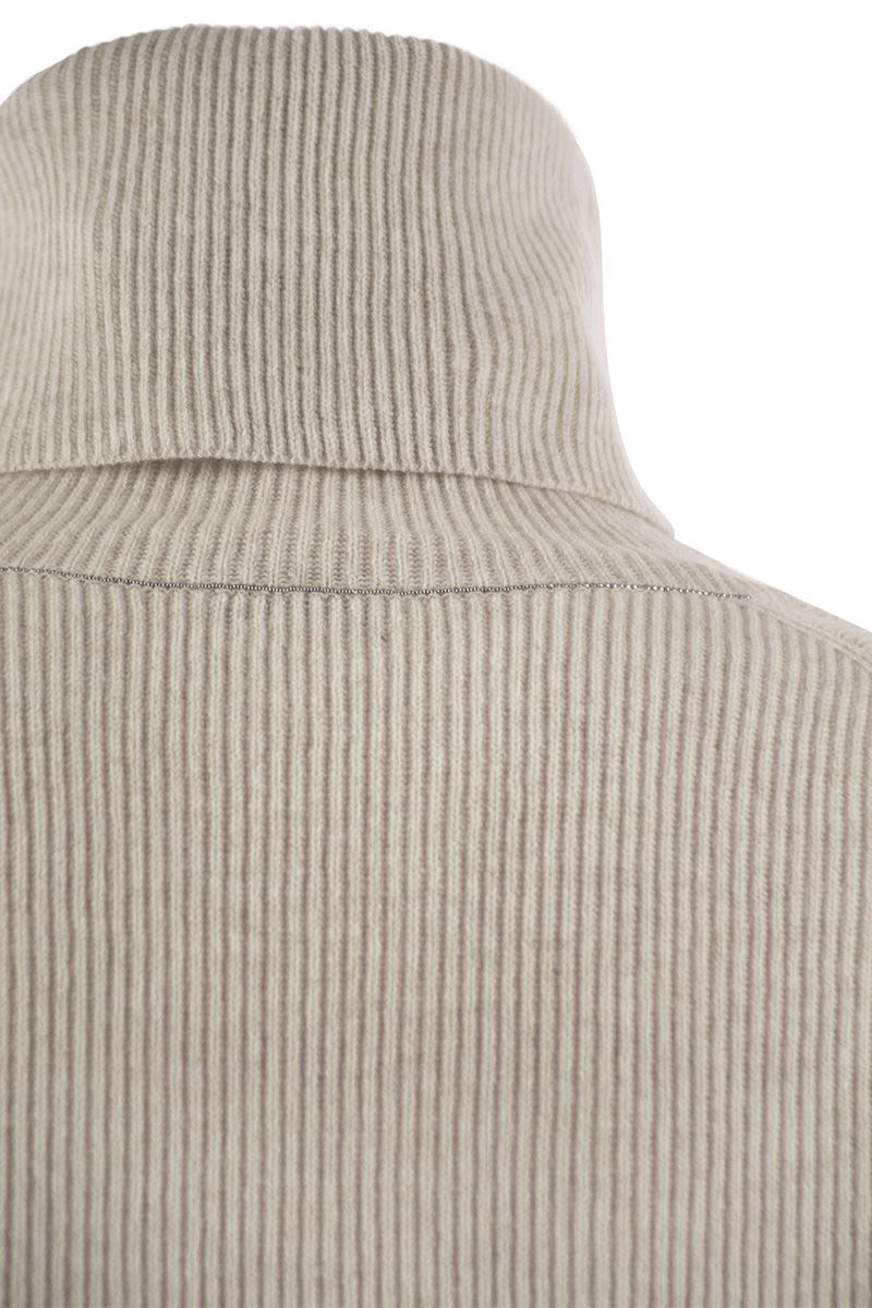 Turtleneck sweater in virgin wool, cashmere and silk rib