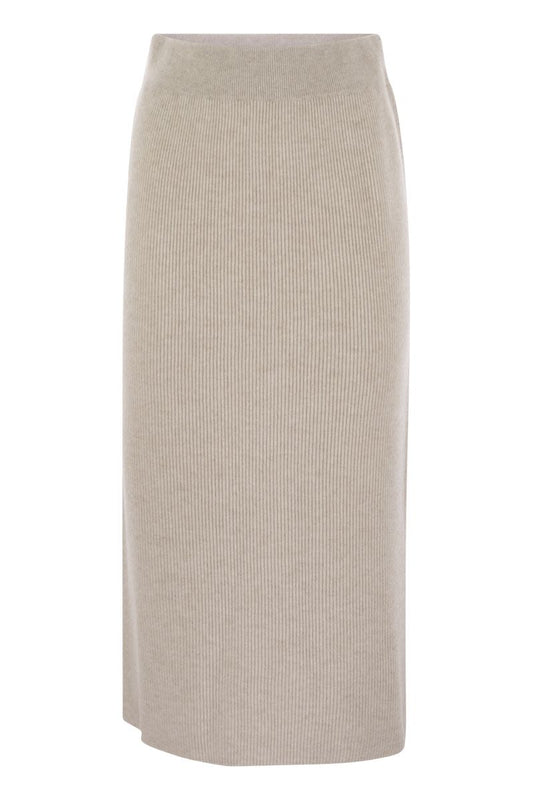 Cashmere and silk ribbed skirt