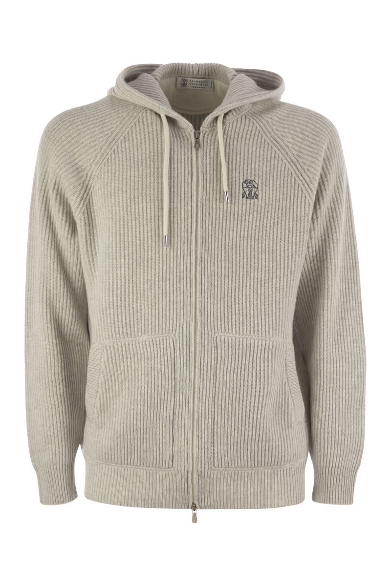 English rib cashmere knit hooded topwear