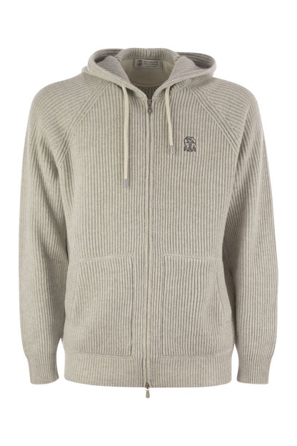 English rib cashmere knit hooded topwear