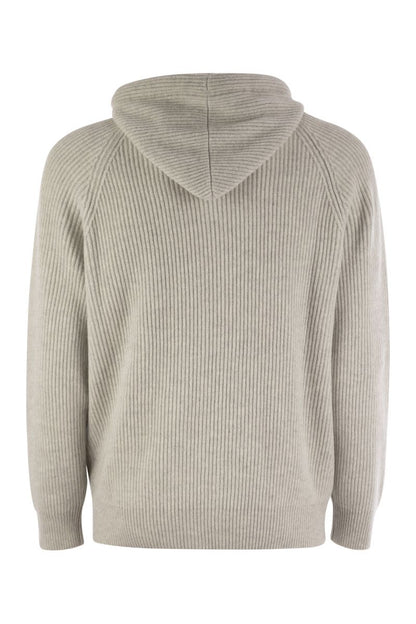 English rib cashmere knit hooded topwear