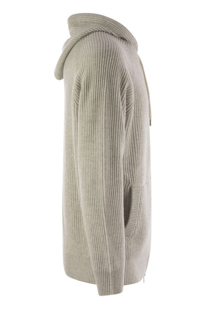 English rib cashmere knit hooded topwear