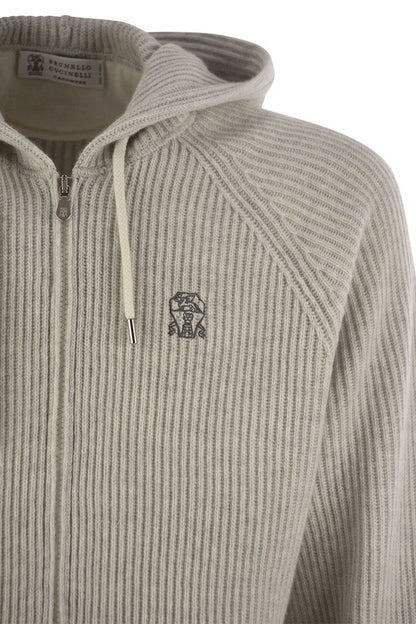 English rib cashmere knit hooded topwear