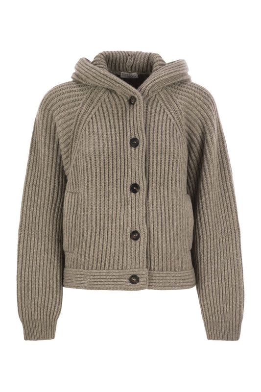 Hooded cashmere cardigan