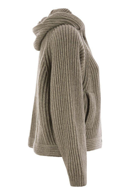 Hooded cashmere cardigan