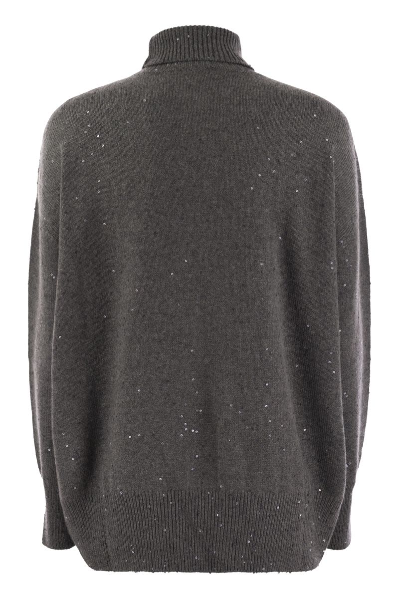 Cashmere and silk turtleneck sweater with micro sequins