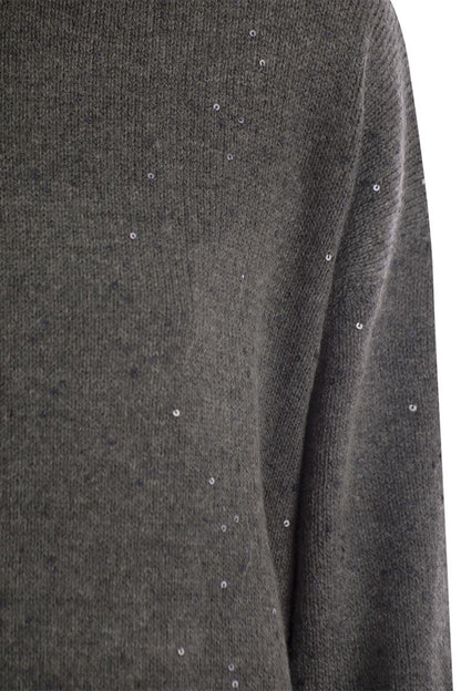 Cashmere and silk turtleneck sweater with micro sequins