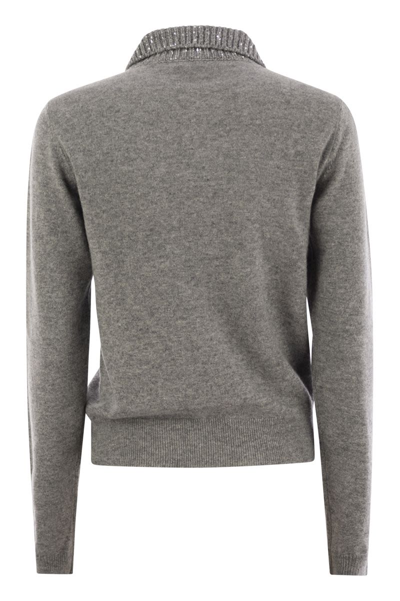 Wool, silk and cashmere polo collar sweater