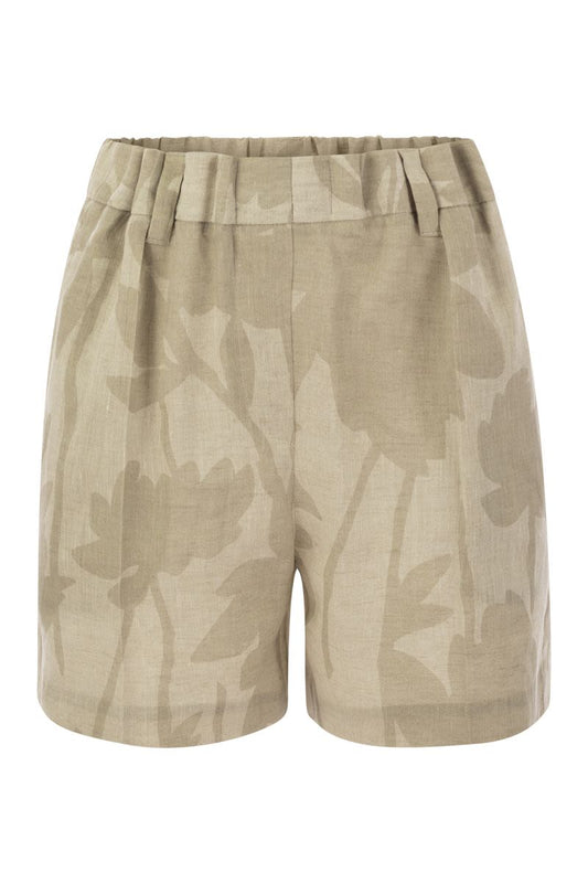 Gathered waist shorts in lexivé linen Ramage Print canvas