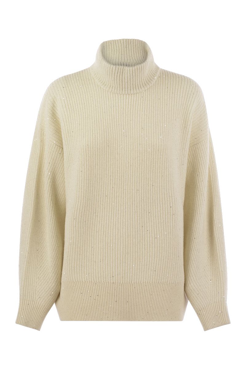 Wool and cashmere rib sweater with sequins