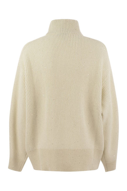 Wool and cashmere rib sweater with sequins