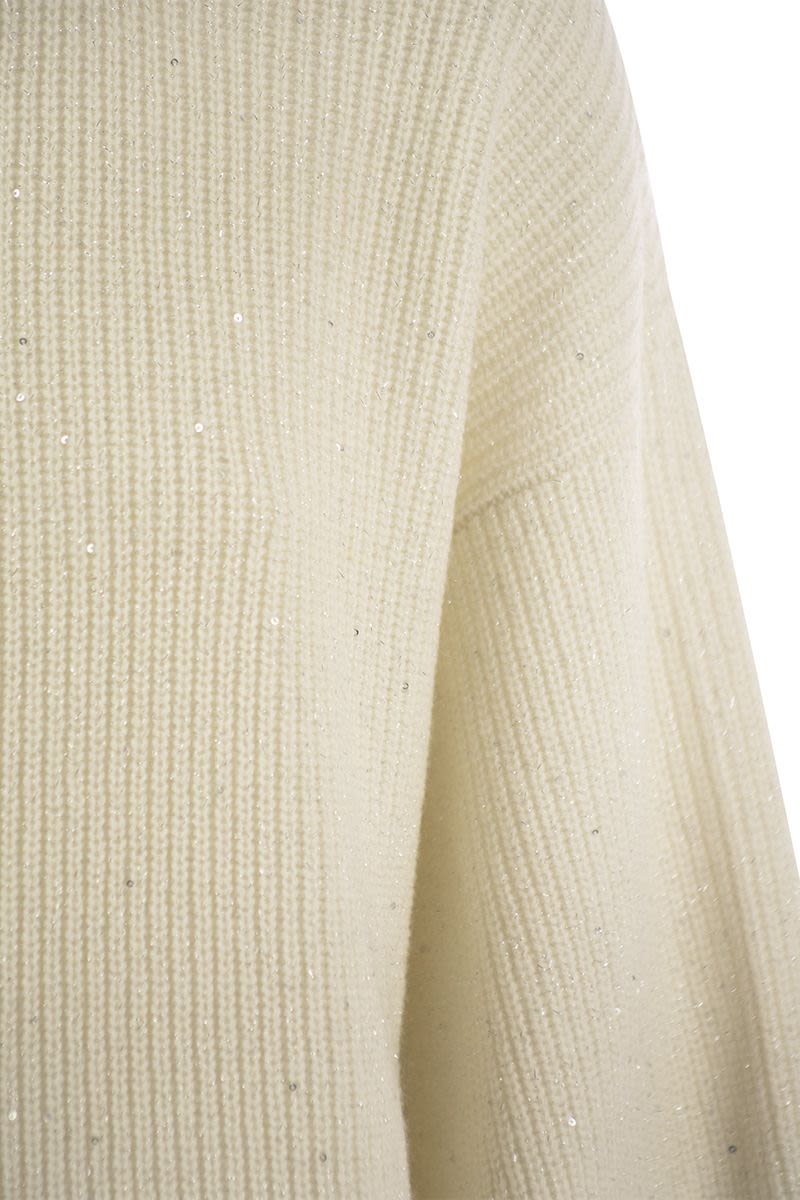 Wool and cashmere rib sweater with sequins