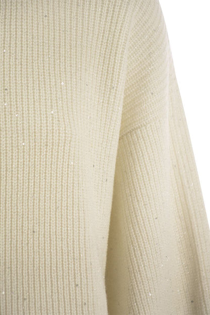 Wool and cashmere rib sweater with sequins