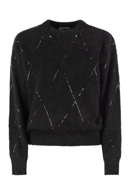 Mohair, wool, cashmere and silk sweater with Dazzling Argyle embroidery