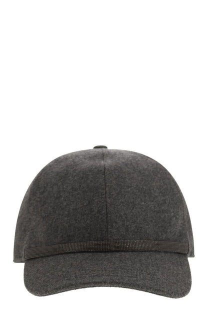 Virgin wool and cashmere baseball cap with Shiny Band