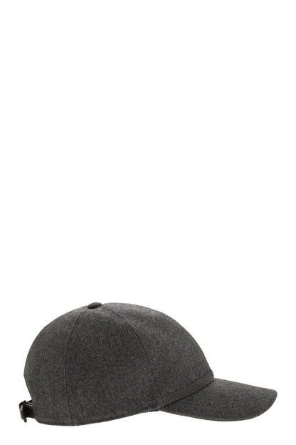 Virgin wool and cashmere baseball cap with Shiny Band