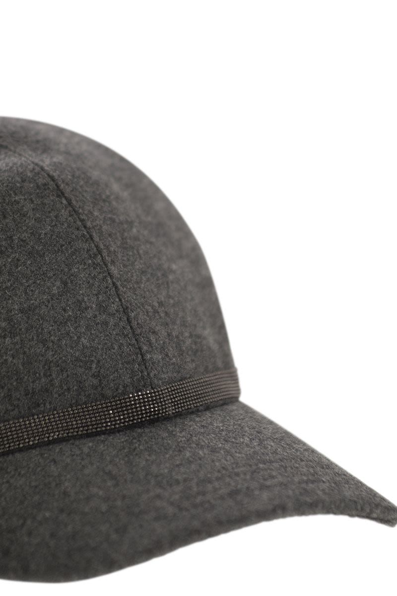 Virgin wool and cashmere baseball cap with Shiny Band