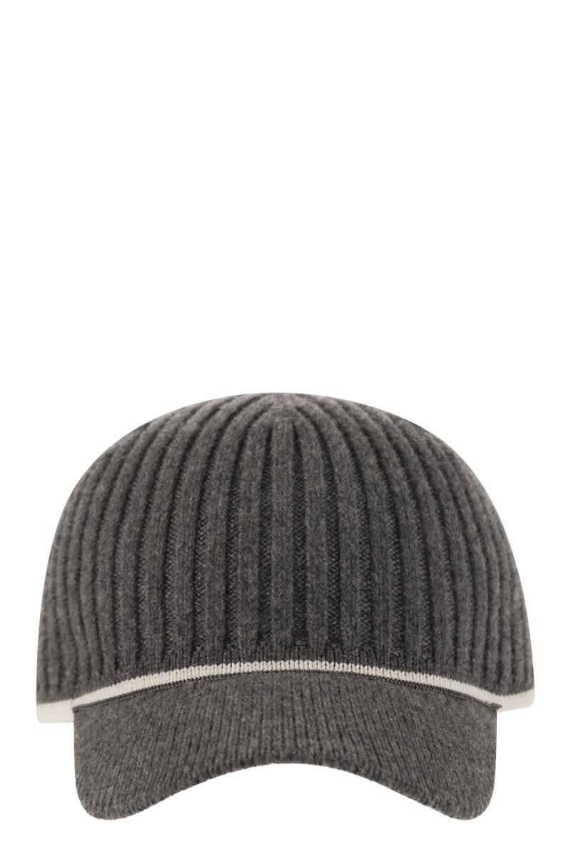 Ribbed virgin wool, cashmere and silk knit baseball cap with jewel