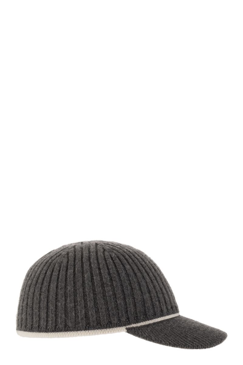 Ribbed virgin wool, cashmere and silk knit baseball cap with jewel