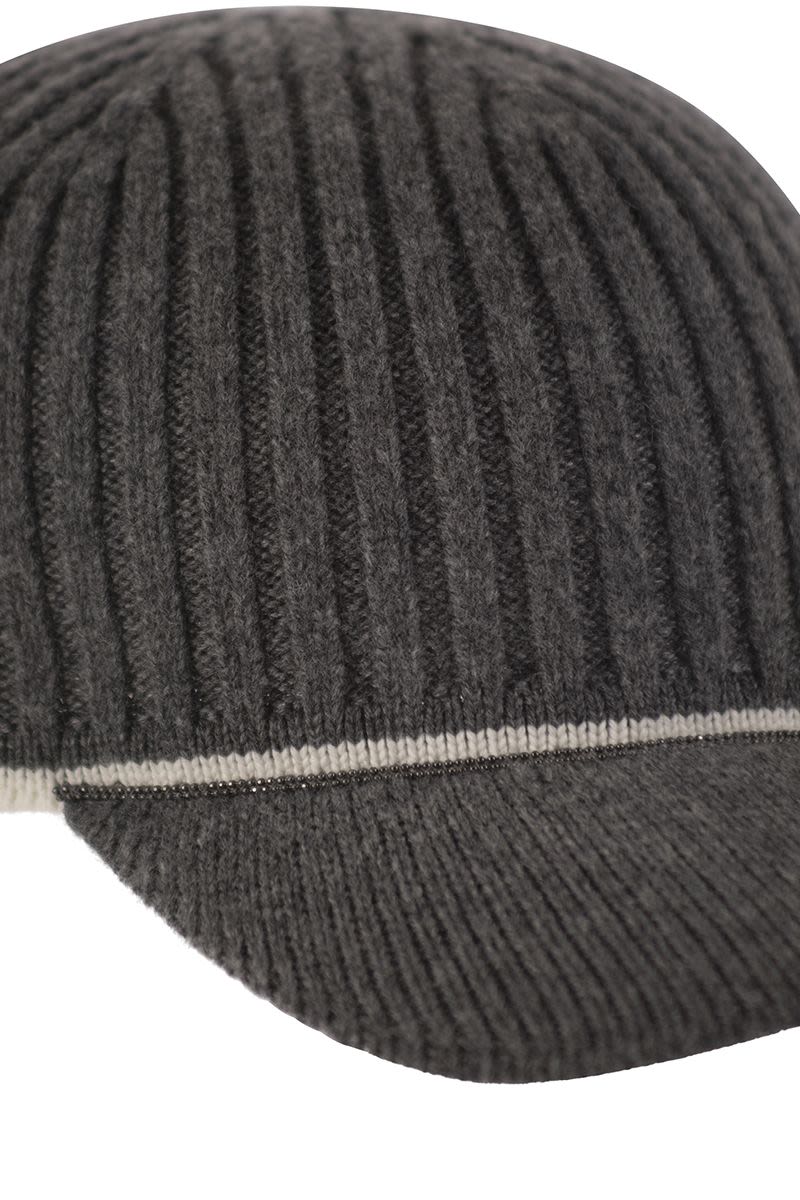 Ribbed virgin wool, cashmere and silk knit baseball cap with jewel