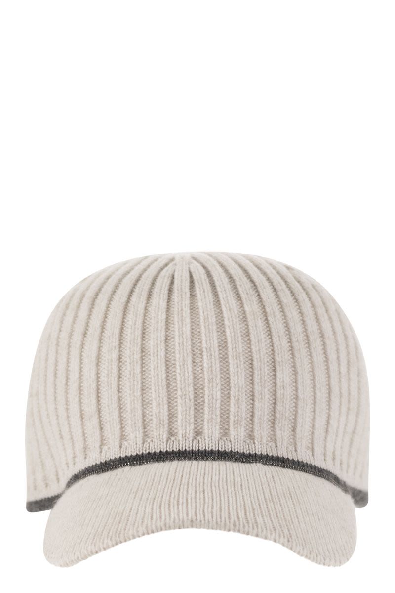 Ribbed virgin wool, cashmere and silk knit baseball cap with jewel