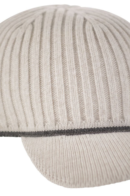 Ribbed virgin wool, cashmere and silk knit baseball cap with jewel