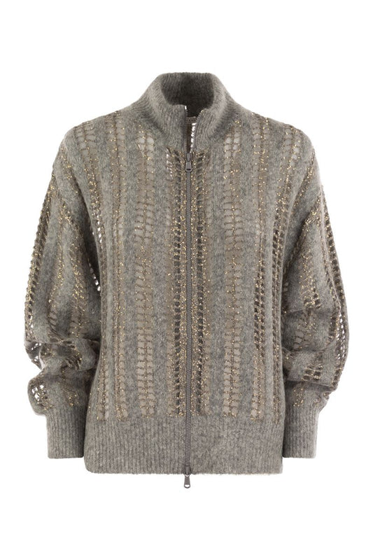 Wool and mohair cardigan with mesh workmanship