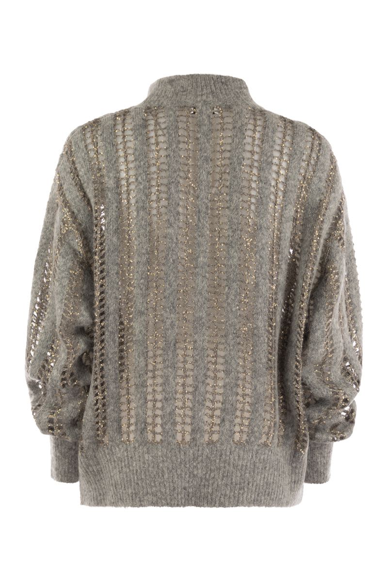 Wool and mohair cardigan with mesh workmanship