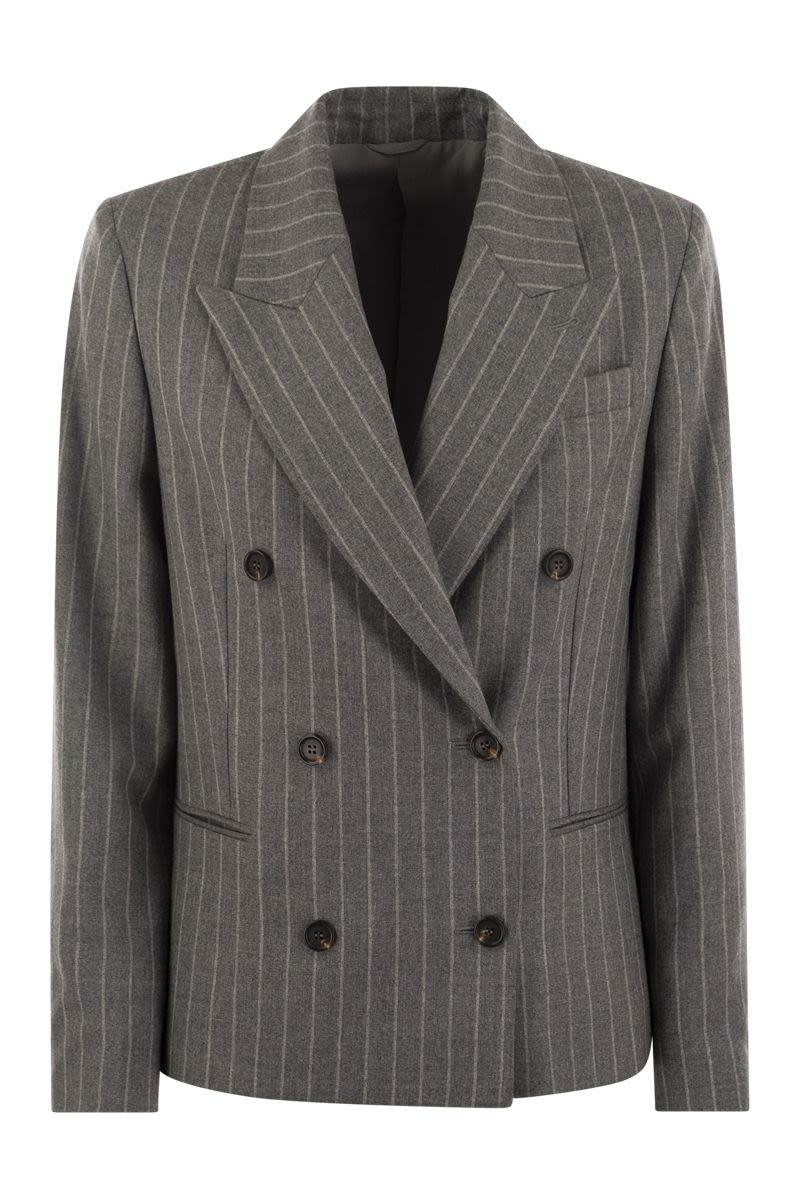 Virgin wool mouliné pinstripe jacket with beadwork