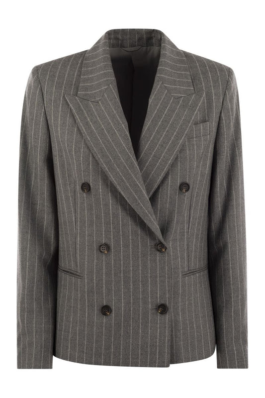 Virgin wool mouliné pinstripe jacket with beadwork