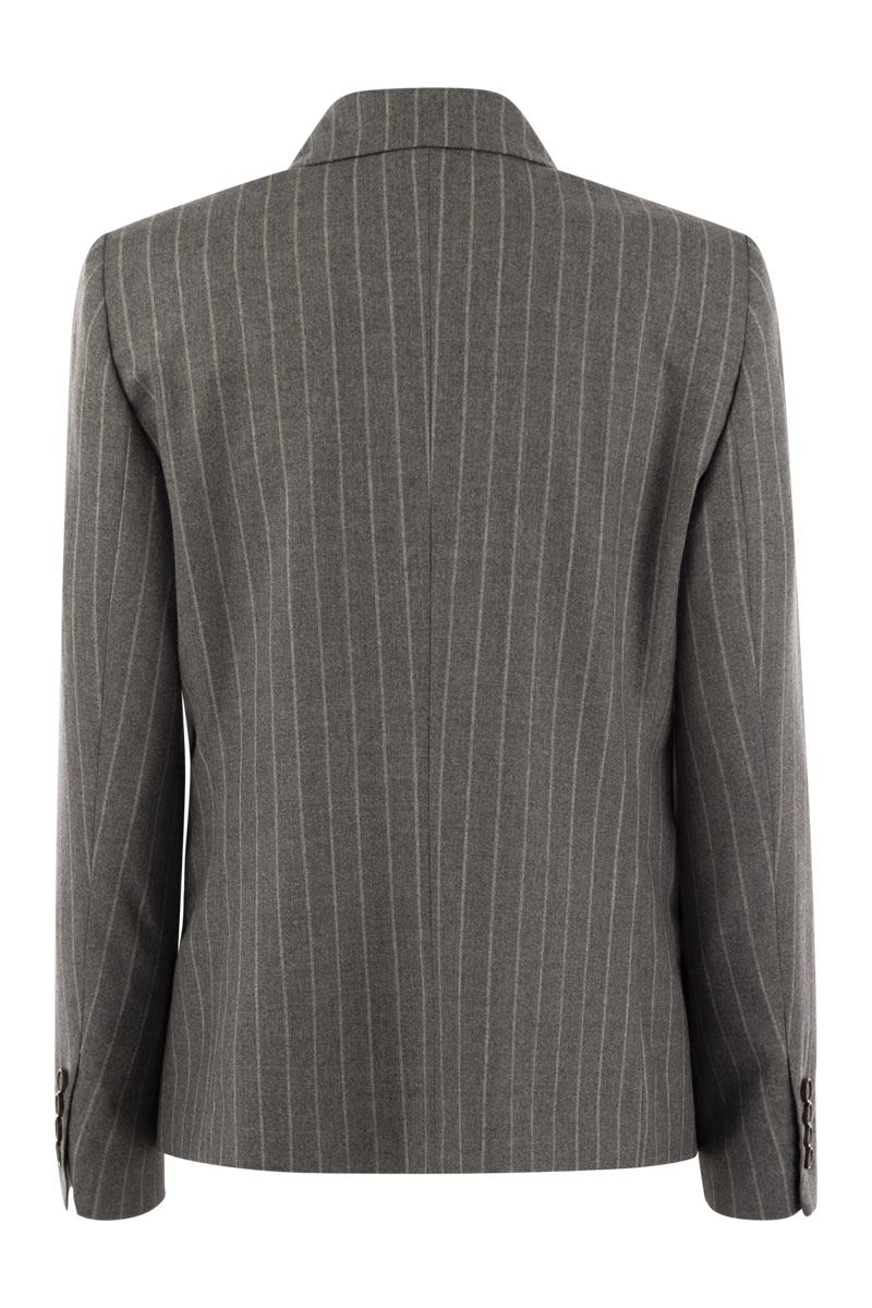 Virgin wool mouliné pinstripe jacket with beadwork