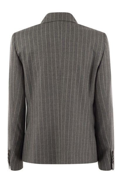 Virgin wool mouliné pinstripe jacket with beadwork