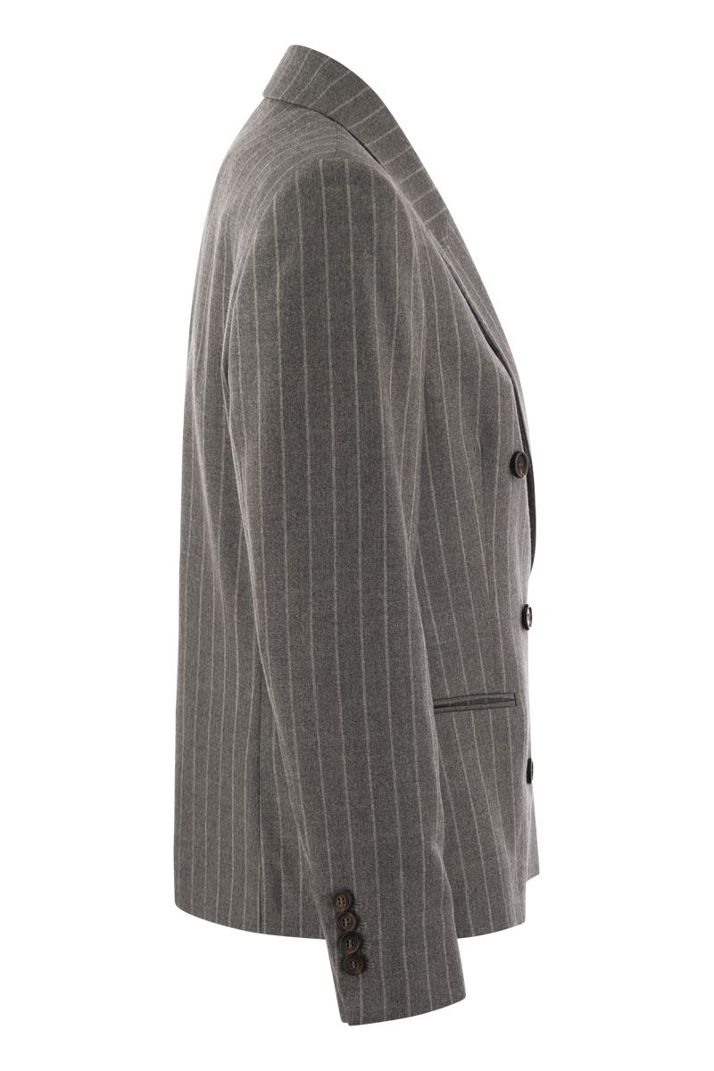 Virgin wool mouliné pinstripe jacket with beadwork