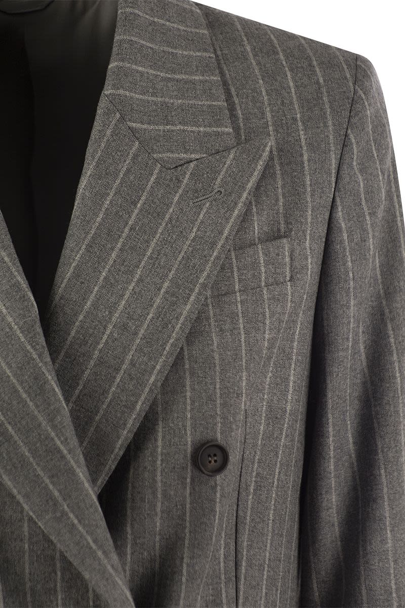 Virgin wool mouliné pinstripe jacket with beadwork