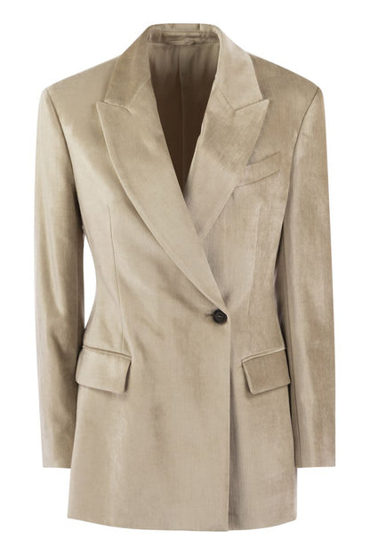 Fluid viscose-cotton twill jacket with necklace