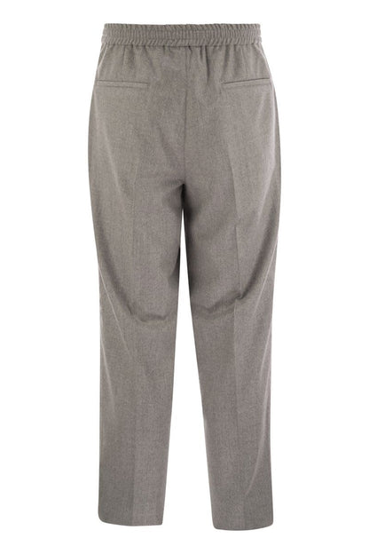 Leisure fit trousers in virgin wool flannel with drawstring and double darts