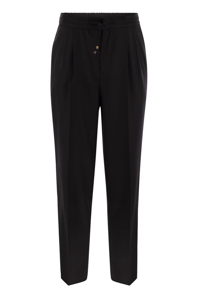 Leisure fit trousers in virgin wool flannel with drawstring and double darts