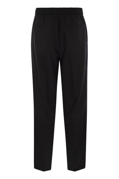 Leisure fit trousers in virgin wool flannel with drawstring and double darts