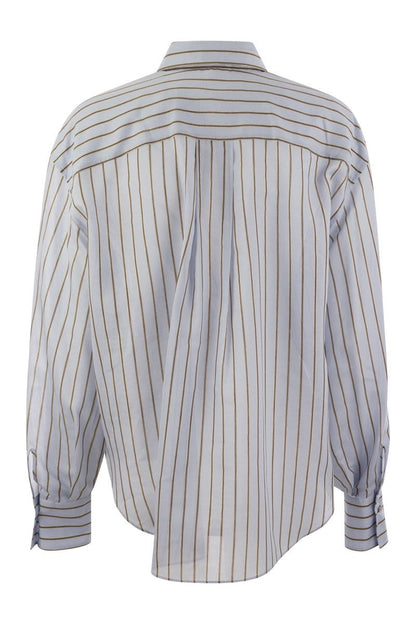 Sparkling Stripe cotton-silk poplin shirt with necklace