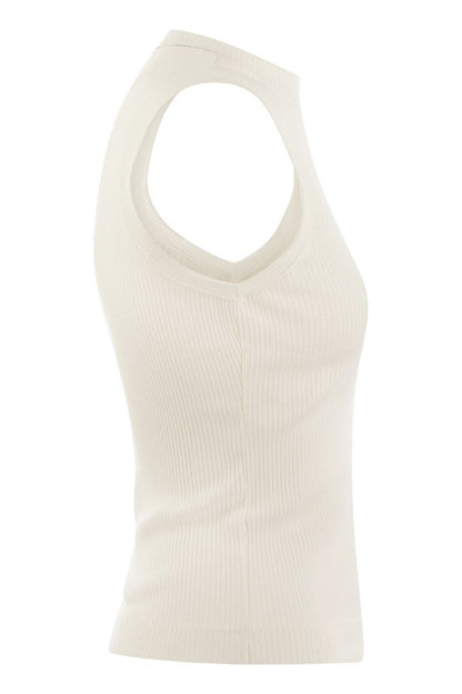 Ribbed cotton jersey top with monile