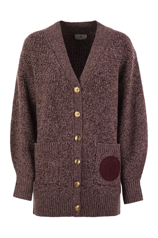 Wool-blend cardigan with logo patch