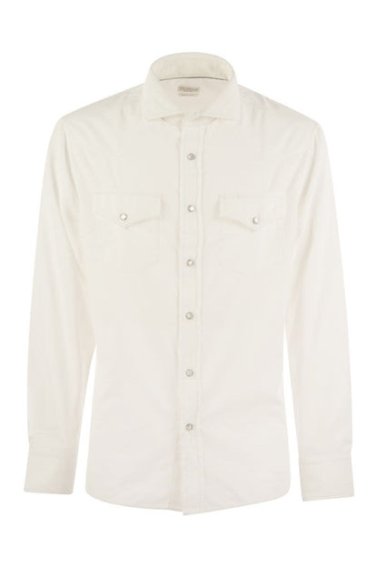 Garment-dyed corduroy easy-fit shirt with press studs, epaulettes and pockets