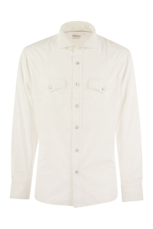 Garment-dyed corduroy easy-fit shirt with press studs, epaulettes and pockets