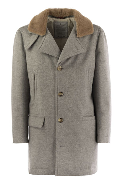 Cashmere coat with shearling collar