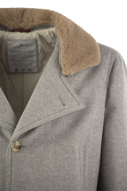 Cashmere coat with shearling collar