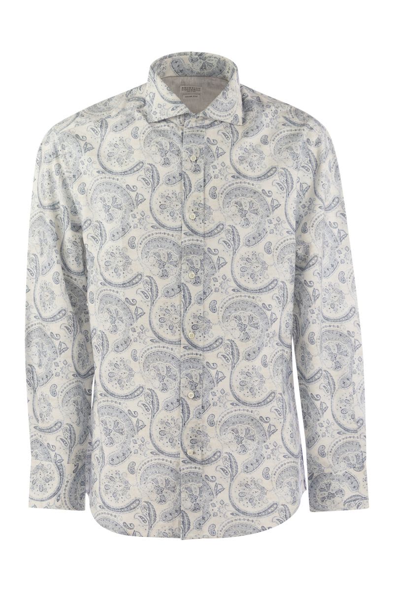 Slim fit shirt in Paisley cotton canvas