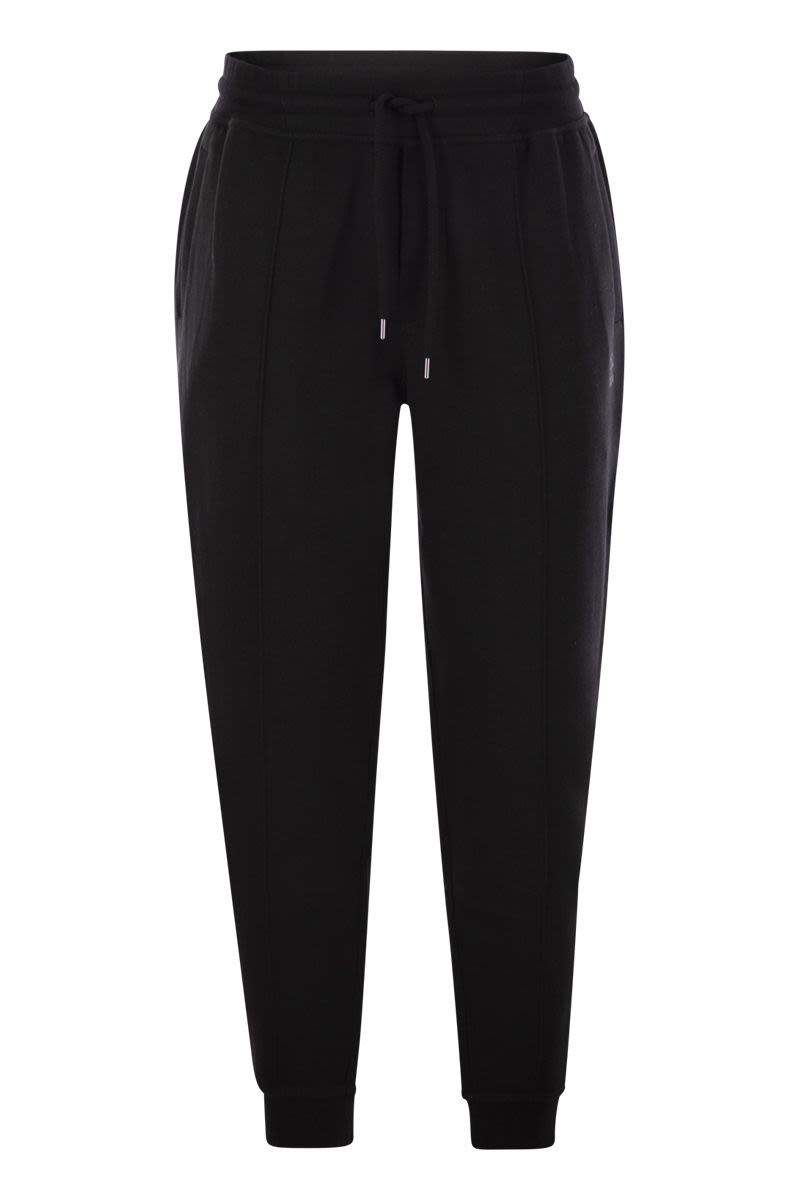 Double fleece trousers in cotton, cashmere and silk with crête and elasticated hem