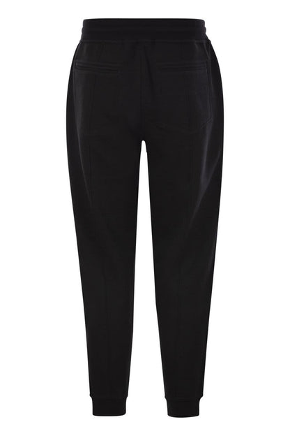 Double fleece trousers in cotton, cashmere and silk with crête and elasticated hem