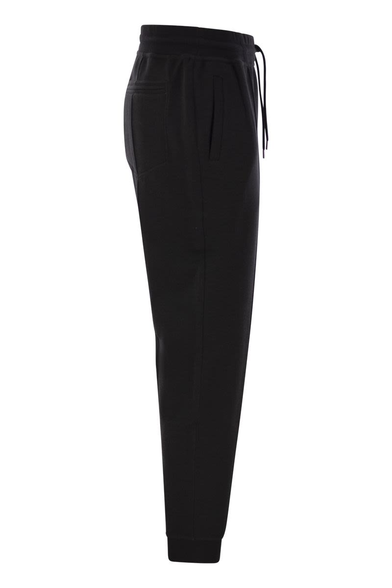 Double fleece trousers in cotton, cashmere and silk with crête and elasticated hem